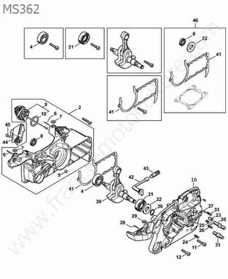 STIHL - MS362 : Vilebrequin / carter moteur