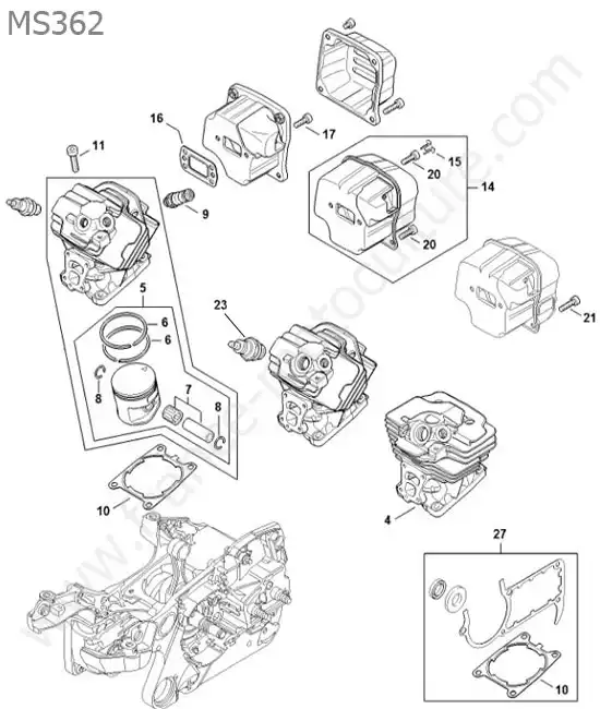 Cylindre / piston / silencieux STIHL MS362