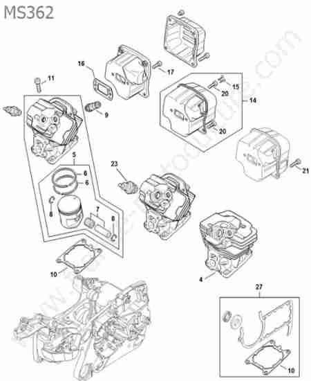 STIHL - MS362 : Cylindre / piston / silencieux