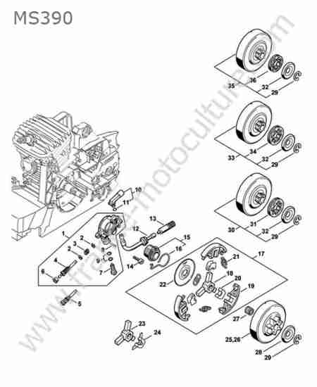 STIHL - MS390 : Pompe huile / embrayage