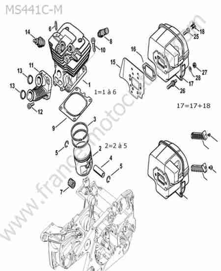 STIHL - MS441-CM : Cylindre / piston / echappement