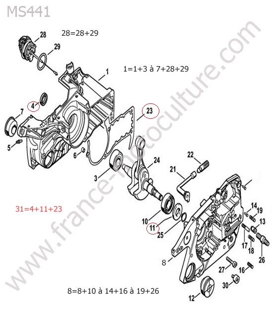 Carter vilebrequin STIHL MS441