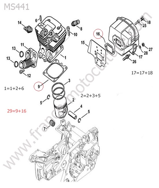 Cylindre / piston / silencieux STIHL MS441