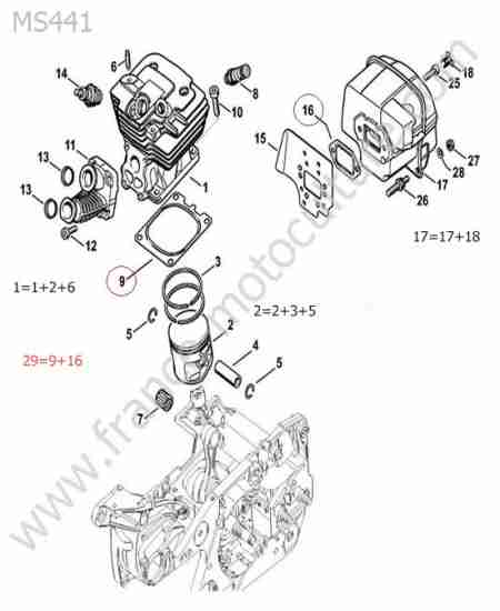 STIHL - MS441 : Cylindre / piston / silencieux