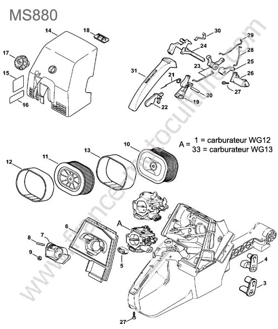 Filtre air / accelerateur STIHL MS880