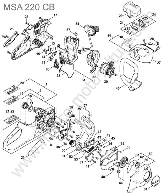 STIHL - MSA220-CB : Moteur / carter / poignee