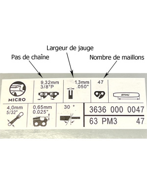 Inscriptions boite chaine tronconneuse